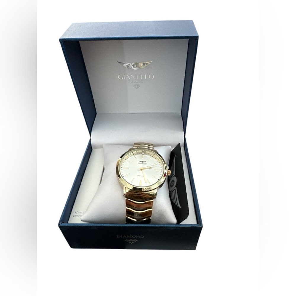 NIB Gianello Men’s Gold Genuine Diamond Dial Watch Luxury Gift Idea